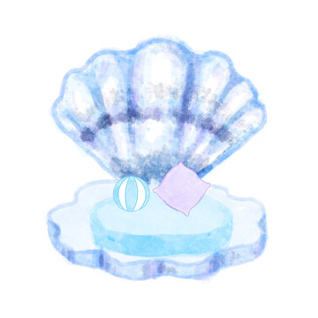 Beach float shell watercolor painting