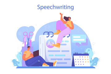 Speechwriter concept. Professional speaker or journalist write a content