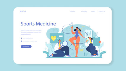 Sports medicine web banner or landing page. Doctor helping