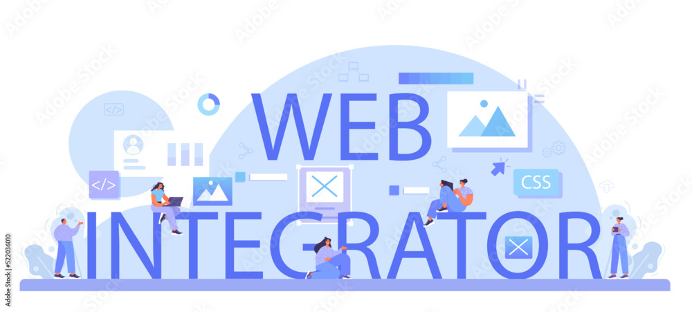 Poster web integrator typographic header. website layout converting