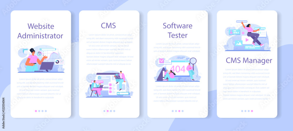 Poster web administrator mobile application banner set. content management