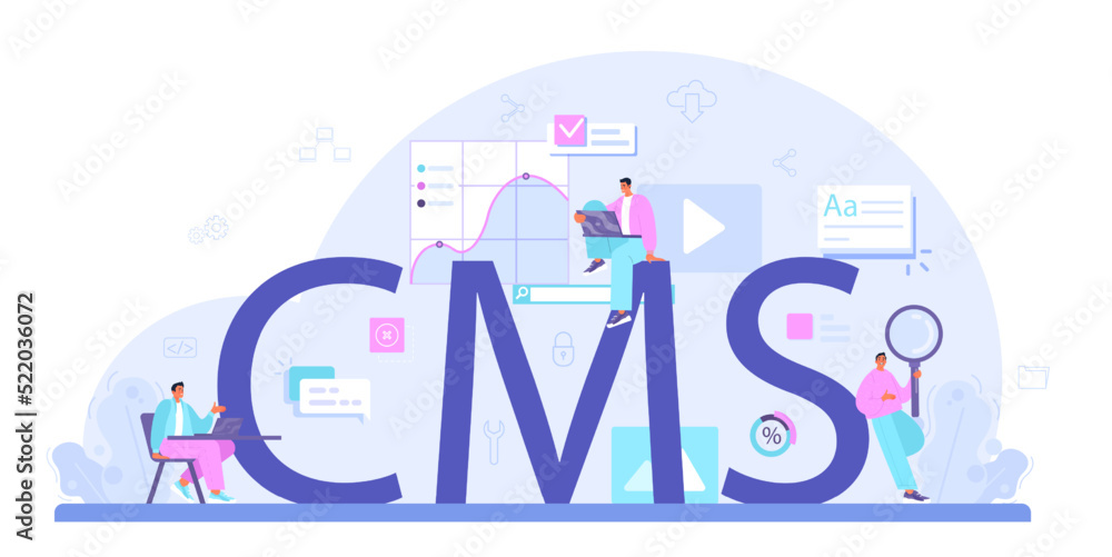 Poster cms typographic header. content management system management