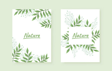 Cover nature botanical, banner green border, beautiful art forest, Vector