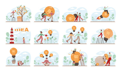 Idea concept set. Creative innovations or solutions generation.