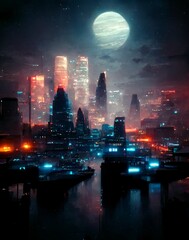 Fototapeta premium futuristic city at night, concept sketch, digital painting