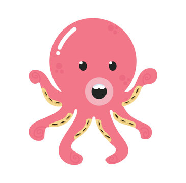 Cute Pink little squid vector