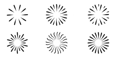 Sun rays icon in black lines. Vector illustration of hand drawn sketch of glowing circle.