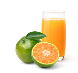 Tangerine orange juice with fresh orange isolated on white background.
