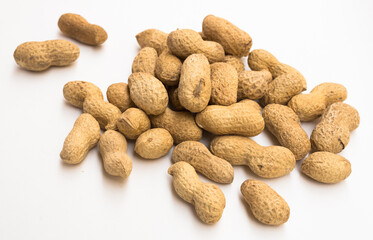 bunch of ecological peanuts on a white background