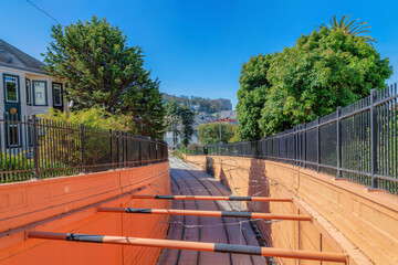 Tunnel exit for cable car trolleys in the middle at San Francisco, California