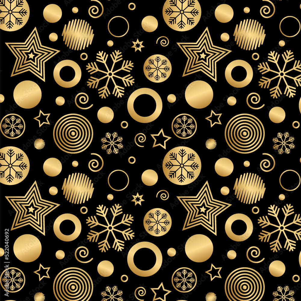 Poster christmas background seamless pattern with balls, snowflakes and stars. abstract circle element desi