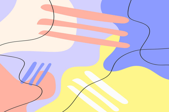 Abstract hand drawn doodle shapes pastel colors.