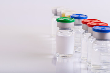 Covid-19 vaccine bottle or vaccine coronavirus during development on white background