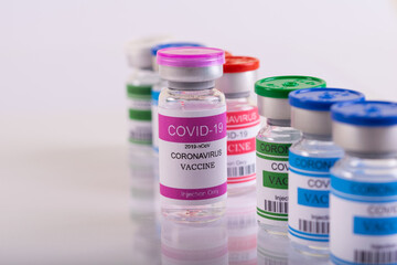 Covid-19 vaccine bottle or vaccine coronavirus during development on white background