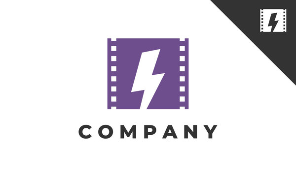 Film Strip Logo, with Thunder,Movie Production Identity,Illustration Vector Template