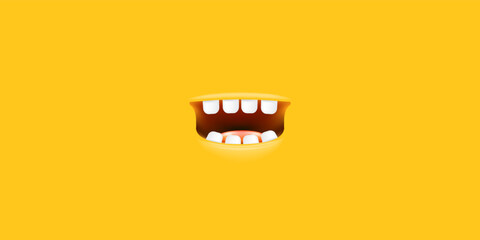 Obraz premium Vector Cartoon open mouth isolated on orange background. Funny and cute Halloween Monster open mouth with teeth and pink tongue out