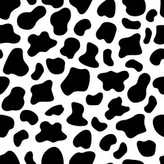 Dalmatian or cow seamless black and white pattern. Animal spot print, cow or dalmatian skin texture. Seamless vector background.