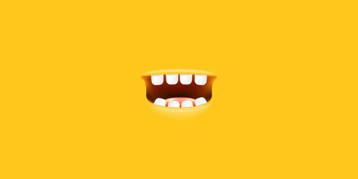 Vector Cartoon open mouth isolated on orange background. Funny and cute Halloween Monster open mouth with teeth and pink tongue out