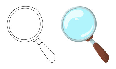 Set of vector illustrations Magnifying Glass isolated on white background in line art and casual style