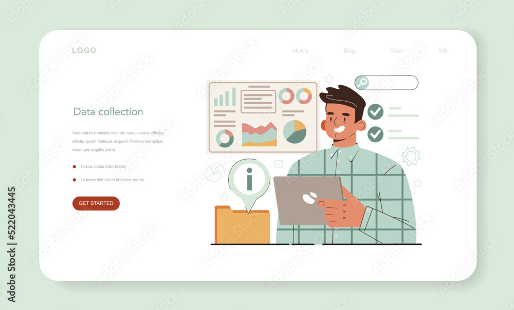 Aufkleber statistician and statistic web banner or landing page. specialist working