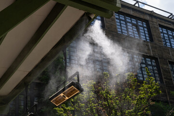 Air conditioning and water spray system for cooling and fog. Fogging system for outdoor cafe...