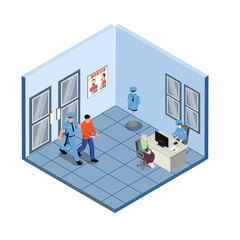 Criminal interrogation in police station isometric 3d vector illustration concept for banner, website, illustration, landing page, flyer, etc.