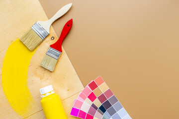 House renovation and painting tools with paintbrushes