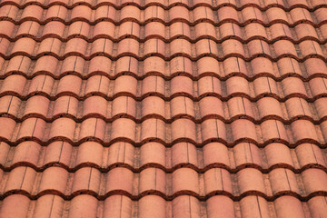 old red tiled roof stained with black gray , roof, old, dirty