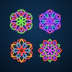 mandala flower neon effect vector