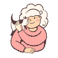 An old lady with a cute kitten.