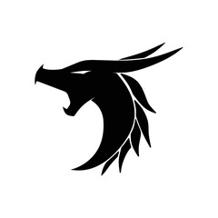 Vector Art of Dragon Head With Long Horn Logo. Designs for T-shirts, Tattoos, Stickers, Gaming Logos or Posters