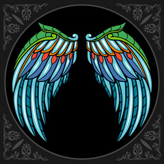 Colorful wings zentangle arts isolated on black background