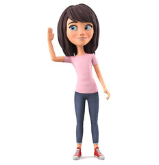 Fototapeta premium Girl cartoon character in pink t-shirt isolated on white background eavesdrops. 3d rendering illustration.