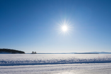 Ice road over Lake Pielinen in Eastern Finland. The longest official ice road in Europe’s inland waterways.
