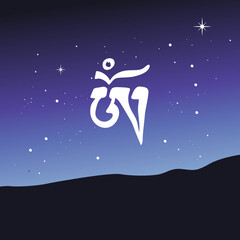 Starry sky and Om symbol, vector