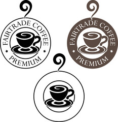 Round Swirly Coffee Cup Icon with Text - Set 6