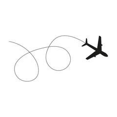 Airplane route in line path. Flying air plane. Vector isolated on white.