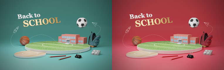 3D rendering of product presentation podium for back to school aniversary. Back to school. Product presentation background. Background mock-up for the new school year. School background template.