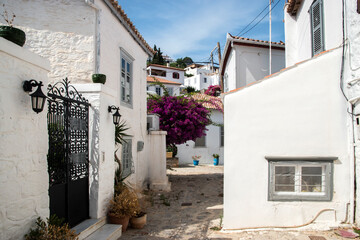 Fototapeta na wymiar Street in small mediterranean town in sunny summer day