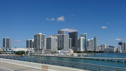 Fototapeta na wymiar Driving over Biscayne Bay towards Miami, Florida