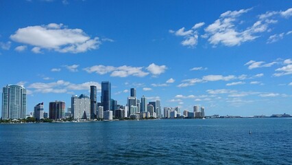 Biscayne bay with Miami Skyline on a sunny day