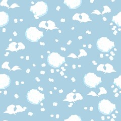 Pomegranate botanical illustration of whole and sliced fruit with flower. Pomegranate design for herbal tea and essential oils packaging, textile and seamless print on light blue background