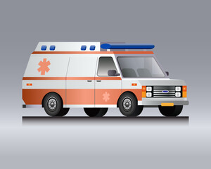 1980's retro ambulance car, three quarters view, realistic 3d vector illustration