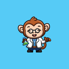 Monkey Scientist Cute Creative Kawaii Cartoon Mascot Logo