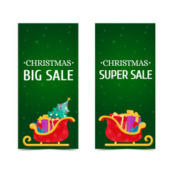 Naklejka premium Christmas discount sale. Vector illustration of Santa Claus sleigh