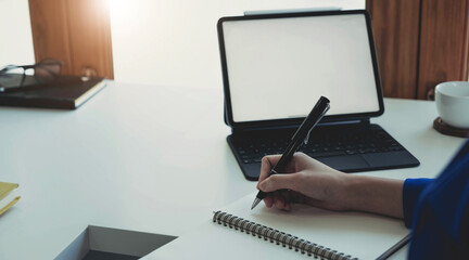 Picture of woman hand filling in invoice paper,Online Taxes And Invoice Billing Electronic...