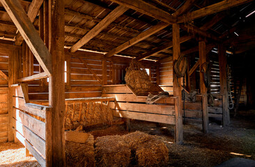 inside old barn farm straw - obrazy, fototapety, plakaty