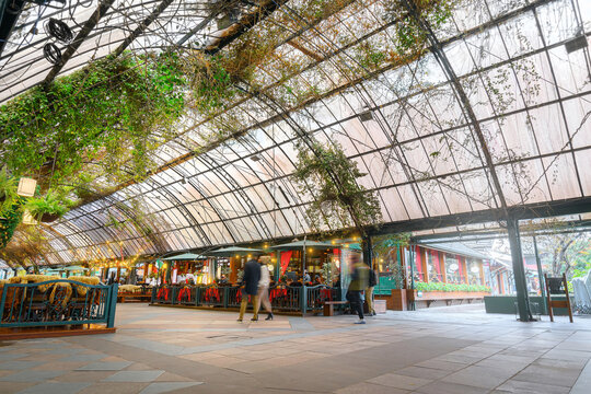 Rua Coberta street of Gramado - RS, Brazil. A covered street with restaurants and shops, famous tourist destination of Gramado.