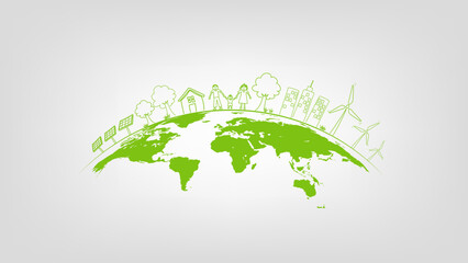 Ecology friendly, Green city, Sustainable development concept, Earth day and World environment day, vector illustration