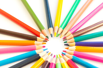 Naklejka premium Set of multicolored rainbow pensil isolated on white background